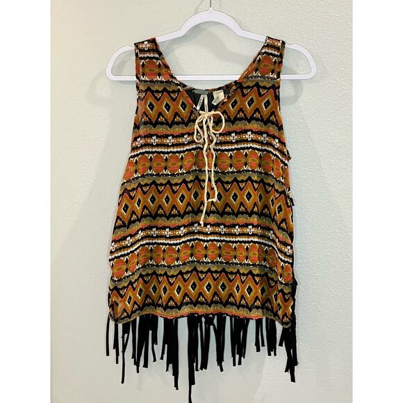 BKE by Gimmicks Striped Boho Fringe Sheer Tank Top Size M Womens - Picture 1 of 3